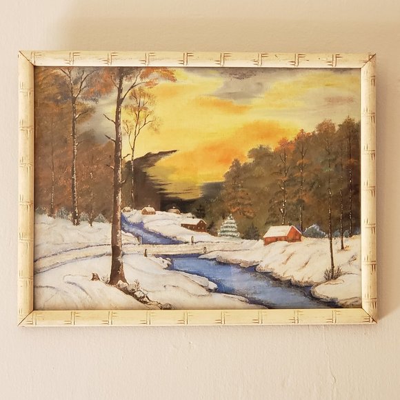 Vintage Midcentury "Winter Night Falls" Original Oil on Canvas Painting - Picture 2 of 10
